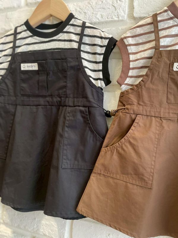 26100-2現貨夏款女童咖色假兩件洋裝上衣尺寸80-120 