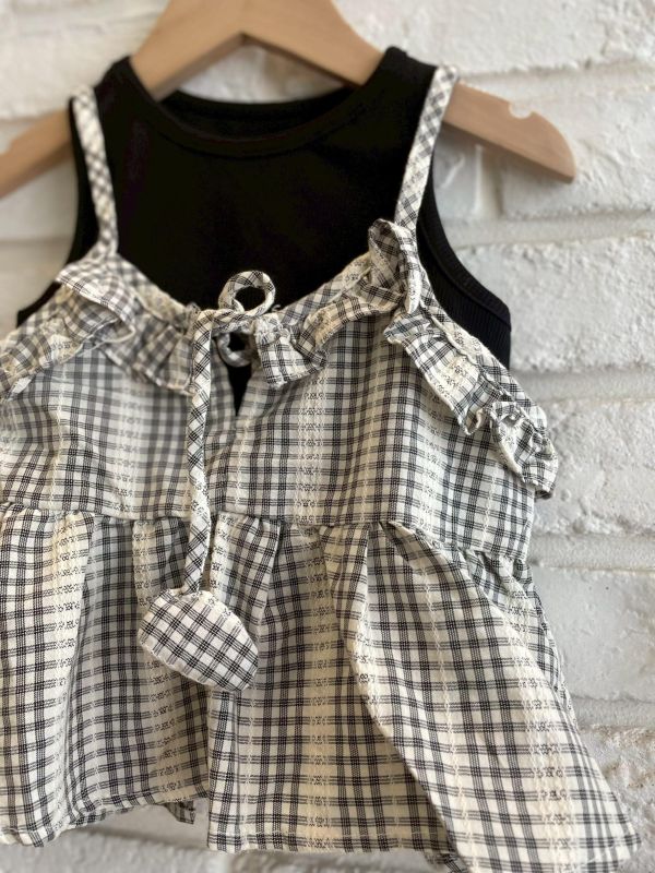 26038-1現貨夏款女童黑色上衣真兩件套裝尺寸80-120 