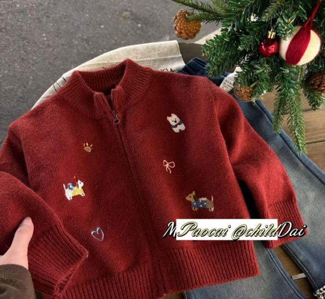 008 現貨男女童刺繡動物可愛針織外套 