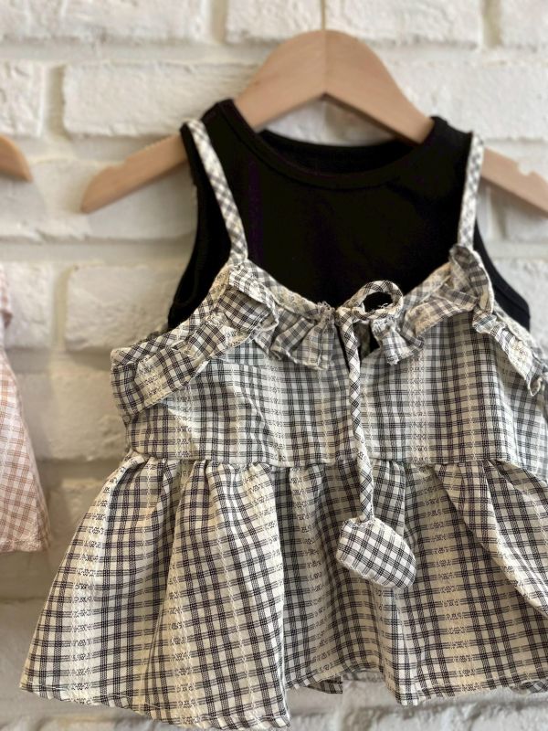 26038-1現貨夏款女童黑色上衣真兩件套裝尺寸80-120 