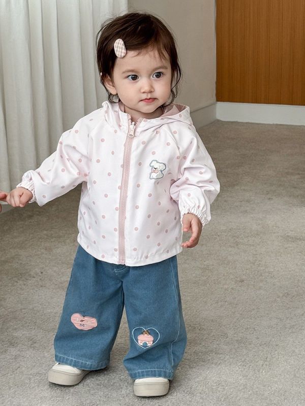 預購秋款女童愛心貼布繡花牛仔褲尺寸73-120 