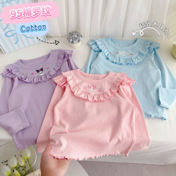 預購秋款女童荷葉邊卡通可愛上衣尺寸100-140 
