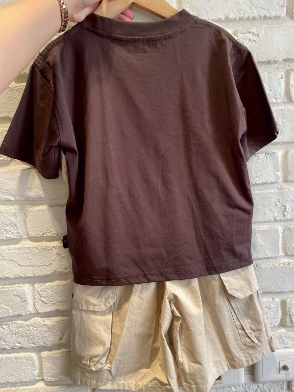 26803-2現貨夏款男童深咖ALO工裝套裝尺110-150 