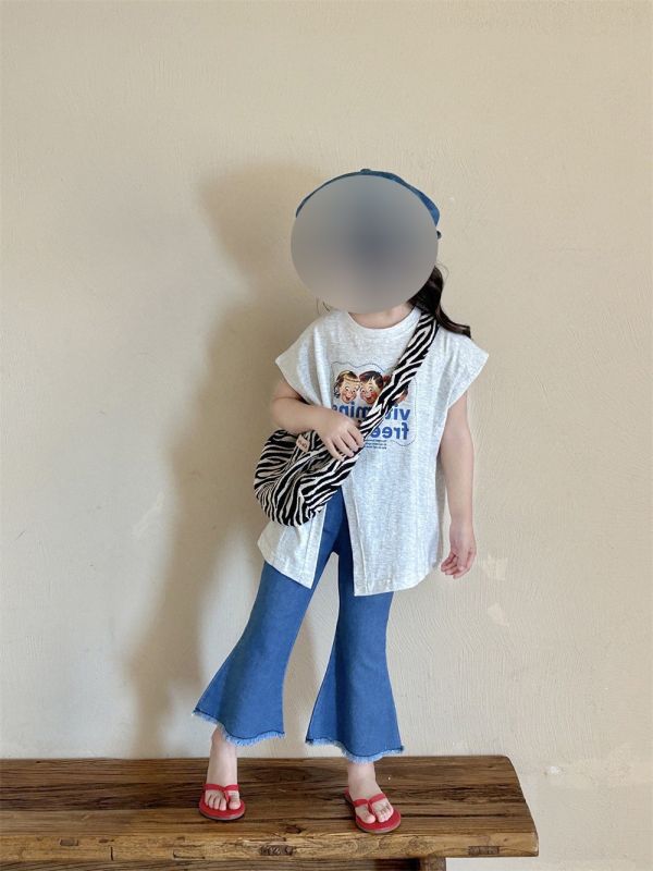 【預購】夏款-女童夏款休閒個性印花不規則短袖套裝 