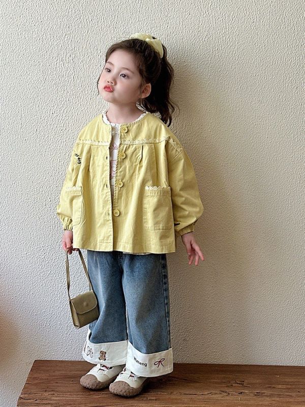 預購秋款女童休閒百搭寬鬆牛仔長褲尺寸80-130 