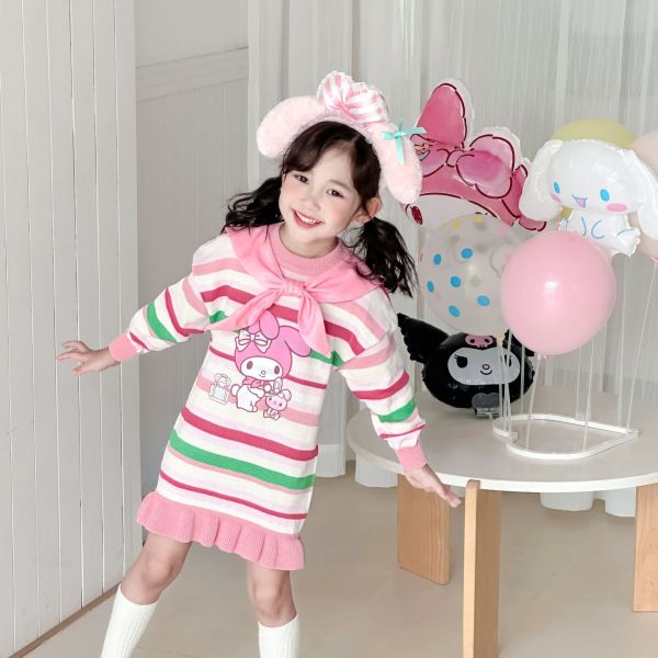 預購秋款日系甜美可愛公主海軍領毛衣裙尺寸100-150 