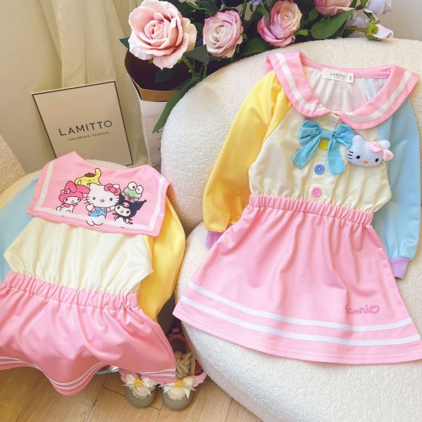 預購秋款女童拼色海軍領學院風洋裝尺寸100-150 