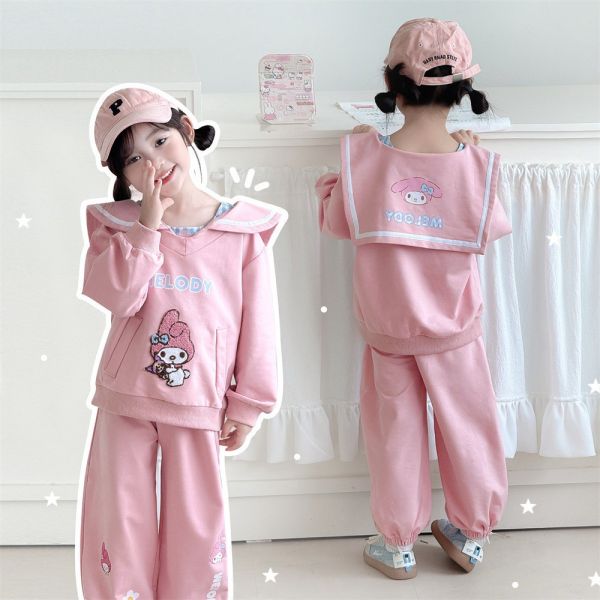 預購秋款女童甜美可愛海軍領休閒套裝尺寸100-150 