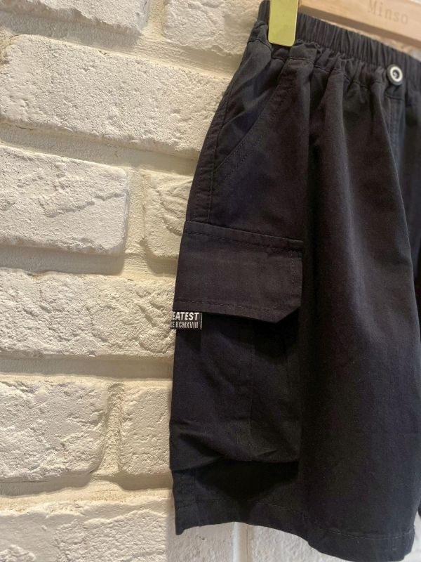 2607-4現貨男童設計款酷帥黑色工裝短褲尺寸90-130 
