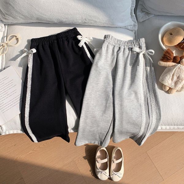 預購秋款女童蕾絲花邊蝴蝶結寬褲尺寸90-150 