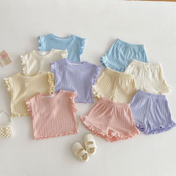 預購夏款女童花邊木耳邊套裝 尺碼73-120 
