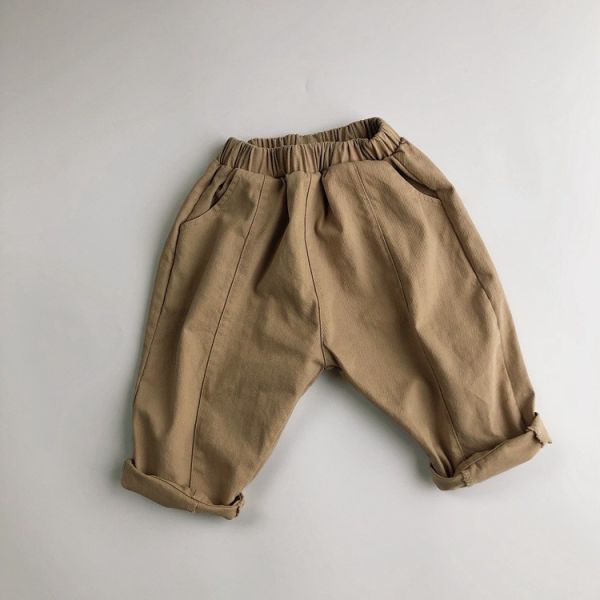 預購秋款男女童素色壓線梭織長褲尺寸80-130 