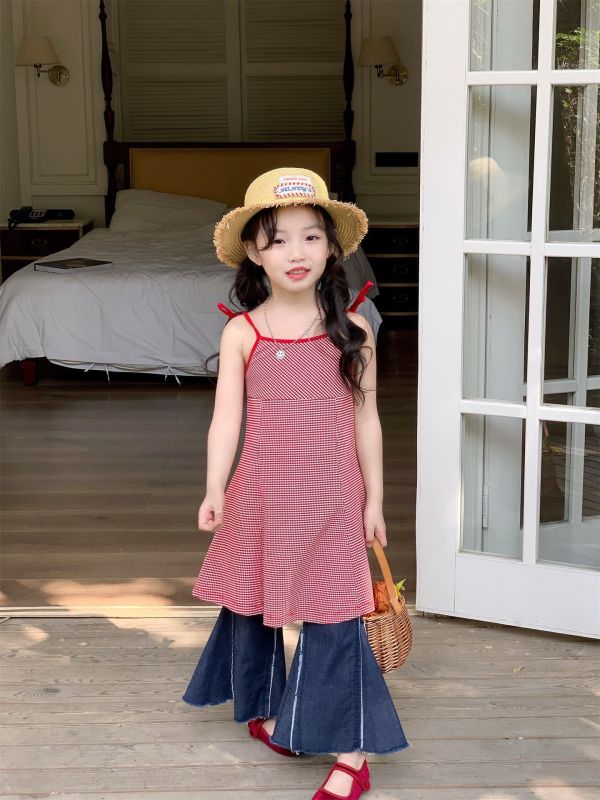 預購夏款女童細肩露背喇叭褲套裝 