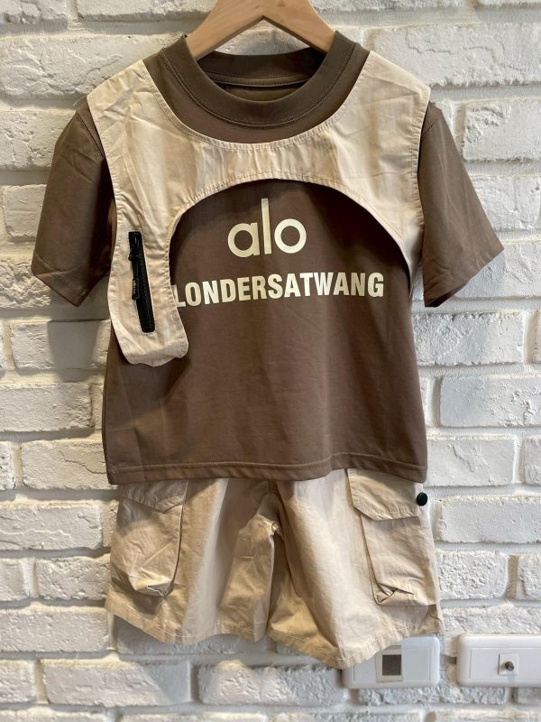 26803現貨夏款男童綠咖ALO工裝套裝尺110-150 
