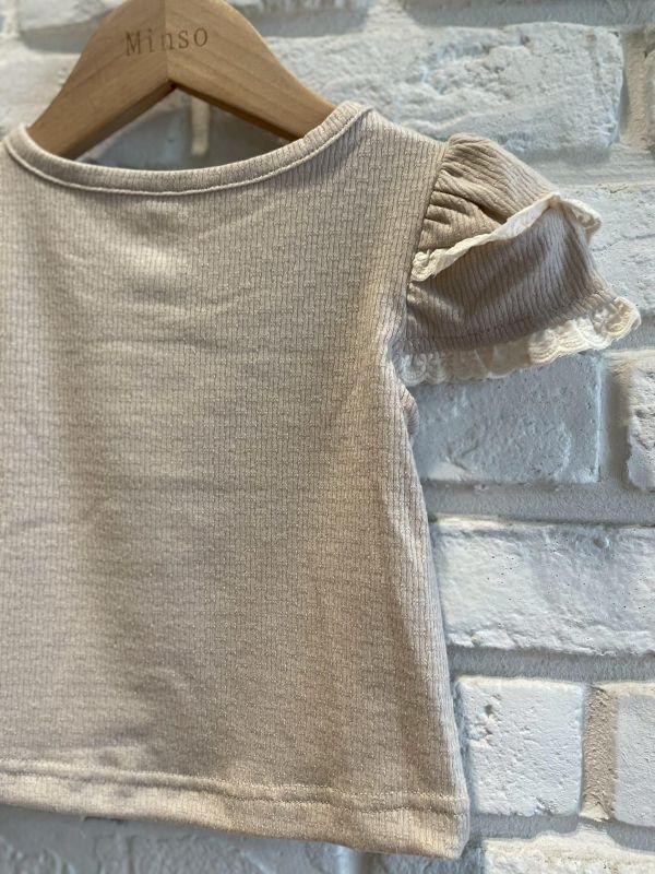 26153-3現貨夏款女童奶茶色簡約短版上衣尺寸80-120 