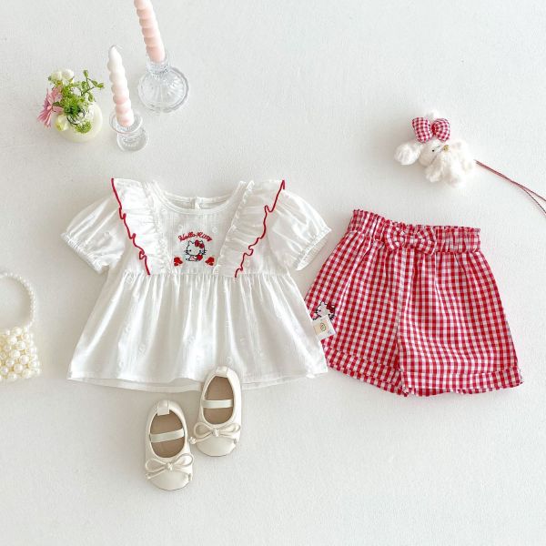 【預購】夏款--Ins夏款女童KT刺繡套裝 