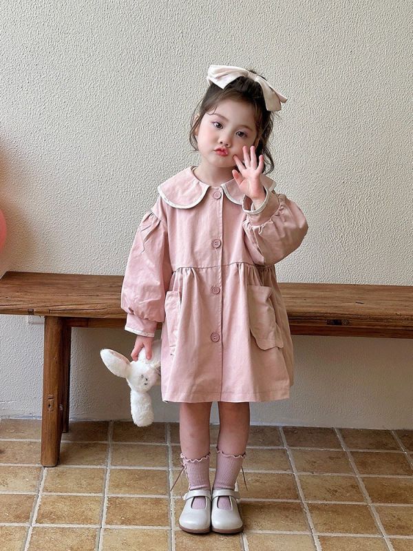 預購秋款女童風衣外套尺寸80-130 