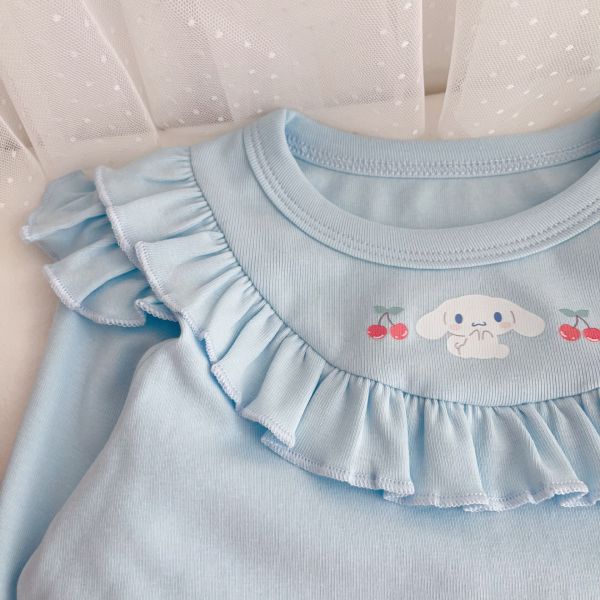 預購秋款女童荷葉邊卡通可愛上衣尺寸100-140 