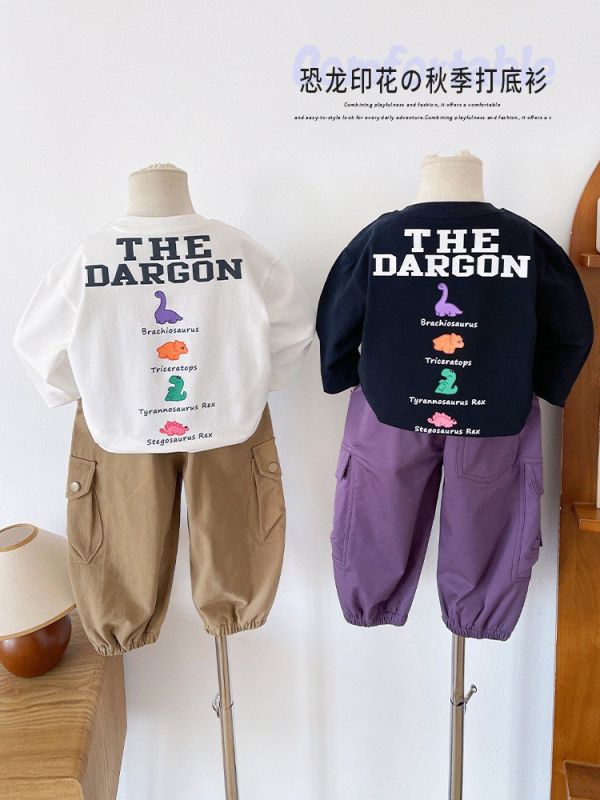 預購秋款男童彩色恐龍上衣尺寸90-150 