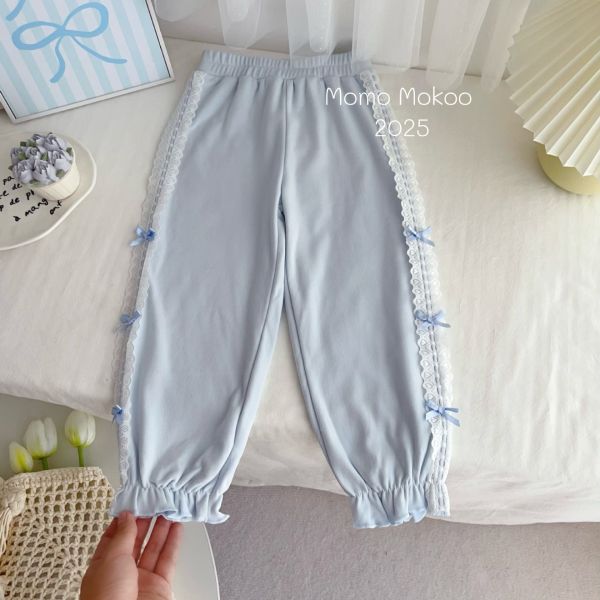 預購秋款女童寬鬆花邊蝴蝶結長褲尺寸100-140 