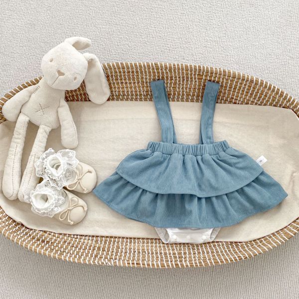 預購秋款女寶甜美蝴蝶結花邊領背帶裙套裝尺寸66-90 