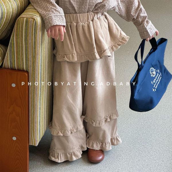 預購秋款女童時髦假兩件褲裙寬長褲尺寸80-130 