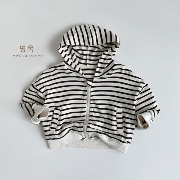 預購秋款日系男女童條紋連帽外套尺寸80-130 