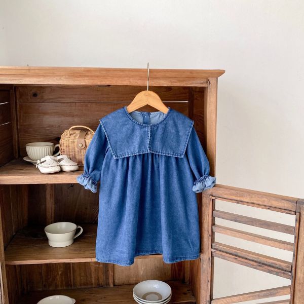 預購秋款女童牛仔翻領姐妹裝 