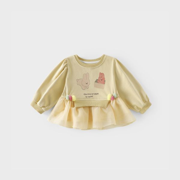 預購秋款女童兔兔蝴蝶結網紗套裝尺寸73-120 