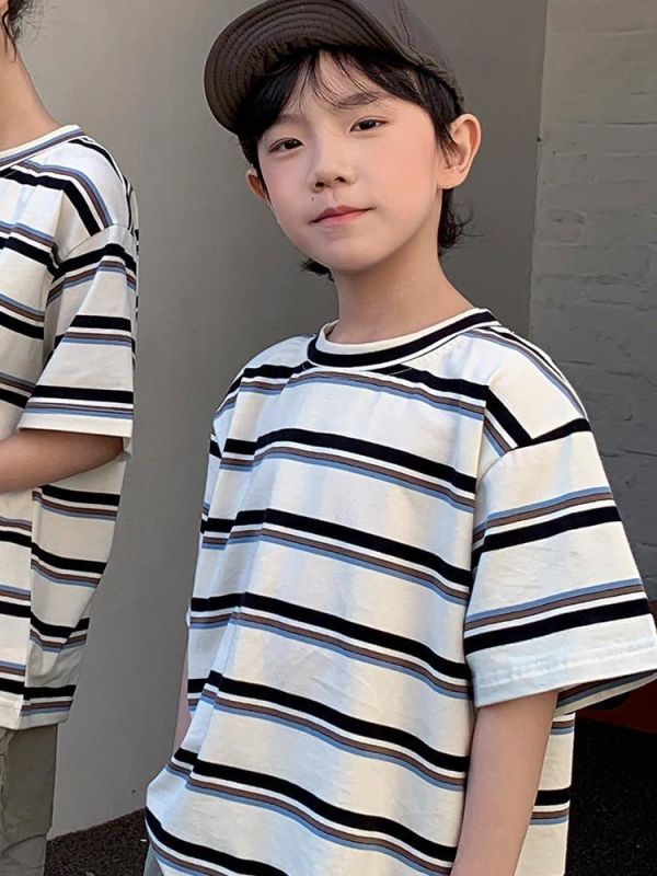 預購夏款高級親子裝美式條紋T恤親子裝 