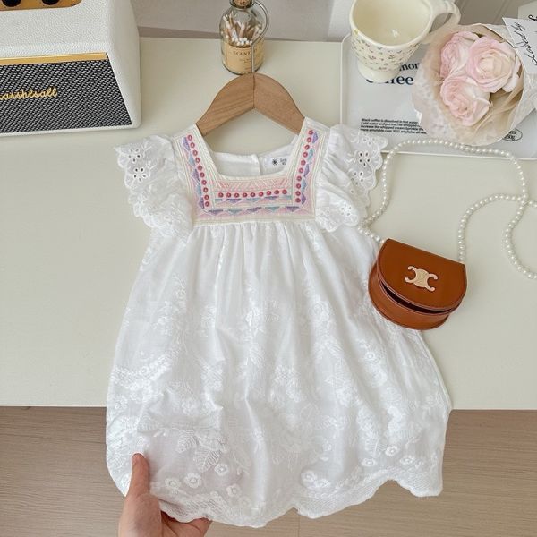 【預購】夏款-女童刺繡方領洋裝 