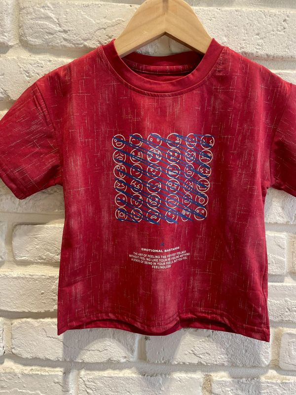 26108現貨夏款男童紅色滿版微笑上衣尺寸90-130 