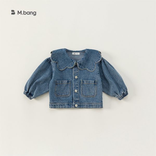 預購秋款女童花邊領牛仔外套尺寸80-140 