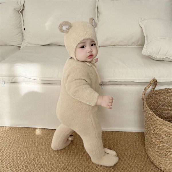 預購秋冬款男女寶毛絨絨耳朵連身衣尺寸66-90 