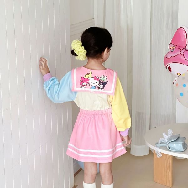 預購秋款女童拼色海軍領學院風洋裝尺寸100-150 