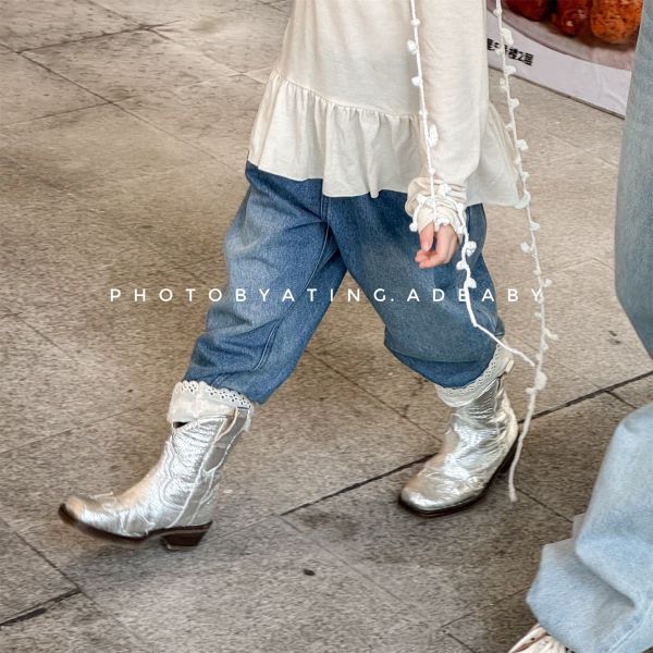 預購秋款女童花邊牛仔褲尺寸80-130 