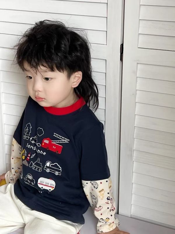 現貨秋款日單男童車車假兩件上衣尺寸90-130 
