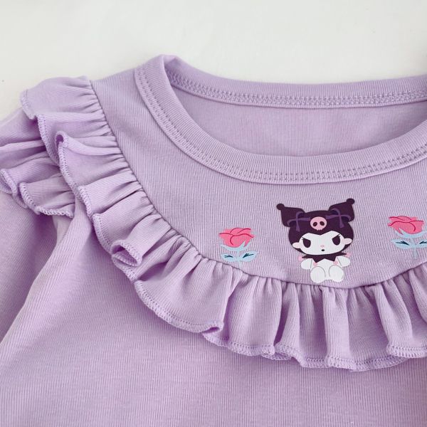 預購秋款女童荷葉邊卡通可愛上衣尺寸100-140 