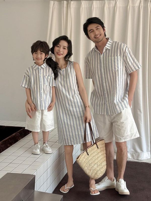 預購夏款韓系條紋襯衫親子裝 