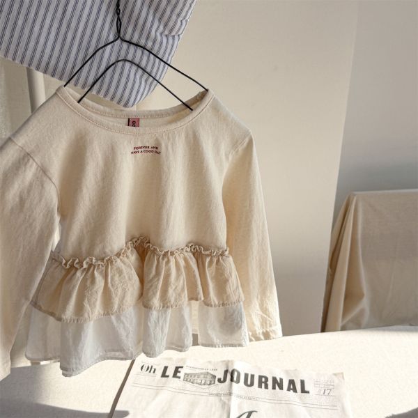 預購秋款女童花邊疊層上衣尺寸80-130 