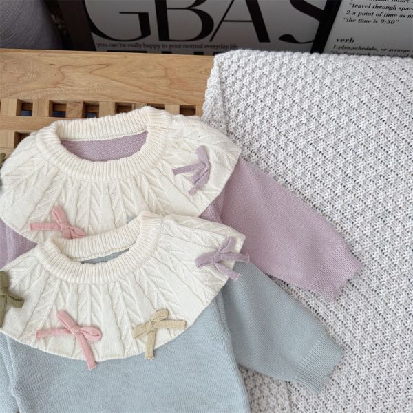預購秋冬款女童蝴蝶結針織套裝尺寸66-100 