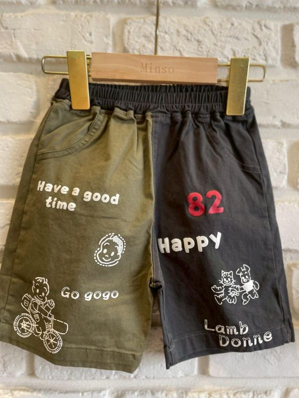 261956-1現貨夏款男童日系原田灰綠拼色短褲尺寸90-130 