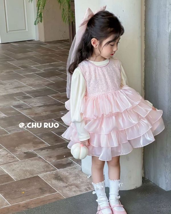 現貨秋款女童蓬蓬裙套裝附髮飾 尺寸90-130附實拍 