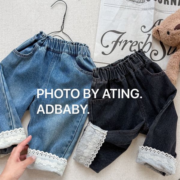 預購秋款女童花邊牛仔褲尺寸80-130 