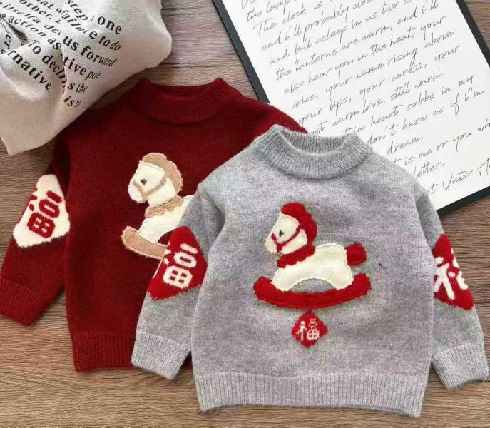 現貨日單男女童「只有紅色」 馬馬針織上衣 