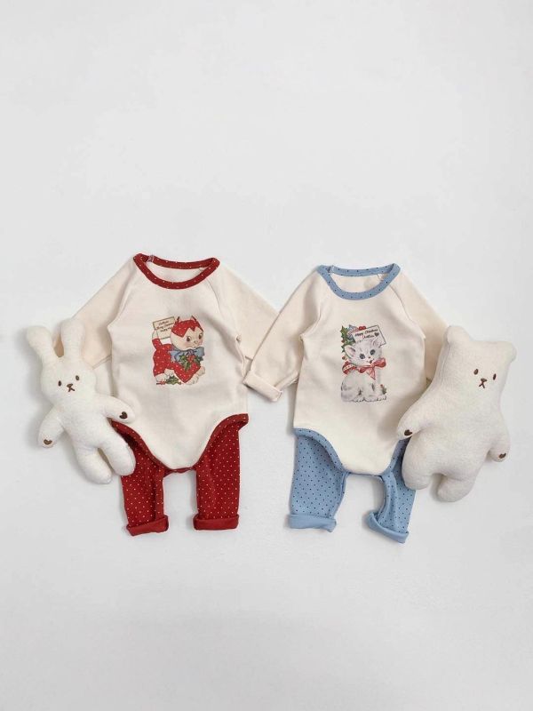 預購秋款男女寶聖誕包屁衣套裝尺寸66-90 