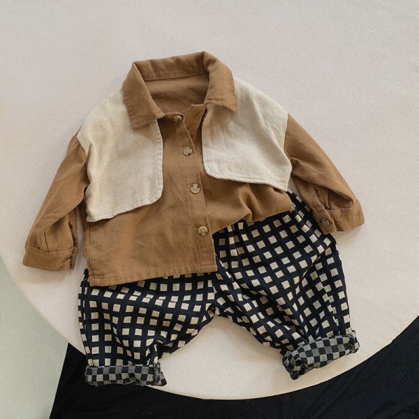 預購秋款男童拼色襯衫上衣尺寸80-130 