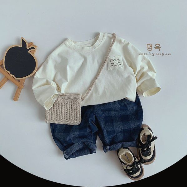 預購秋款男童格子帥帥百搭長褲尺寸80-130 