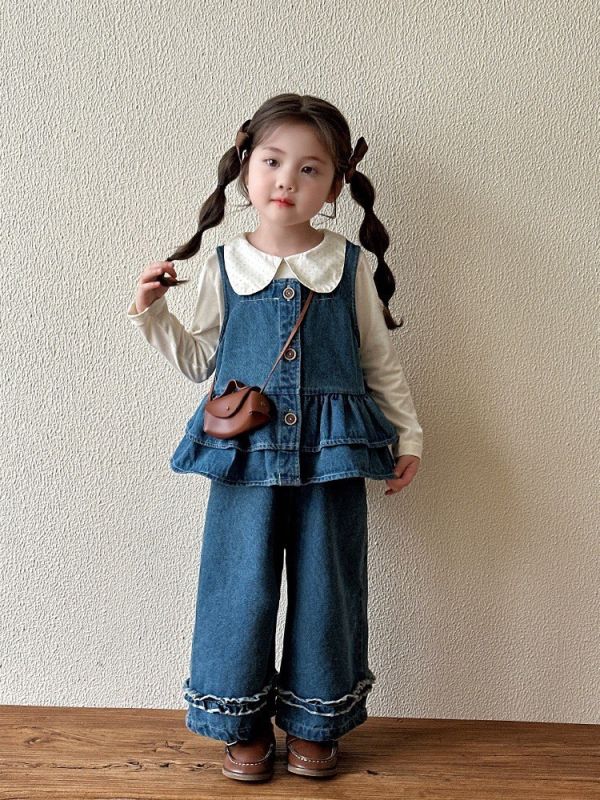 預購秋款女童牛仔時髦3件套裝尺寸80-130 