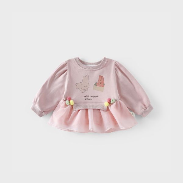 預購秋款女童兔兔蝴蝶結網紗套裝尺寸73-120 